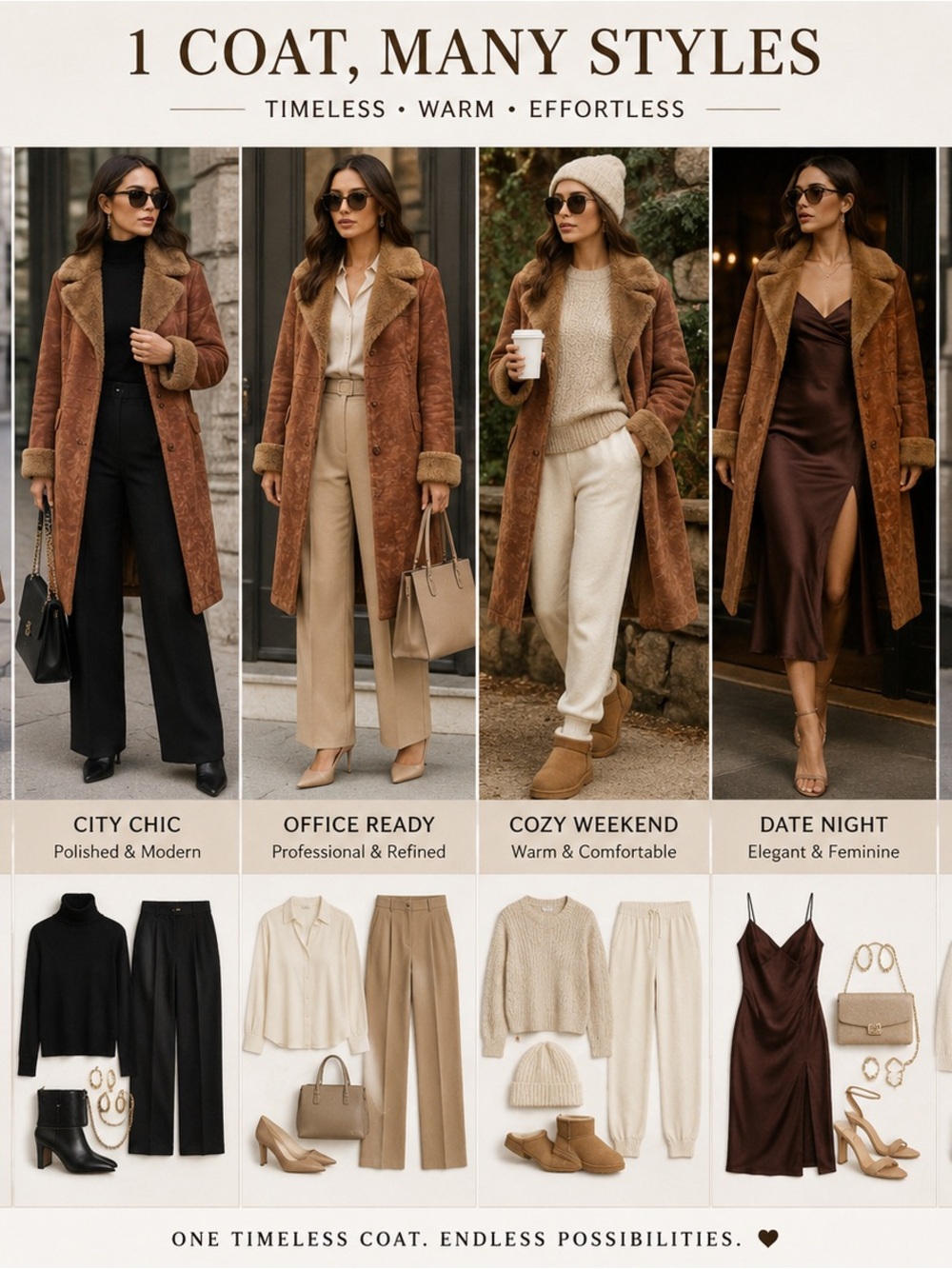 Westbound Tan Faux Shearling Trench Coat